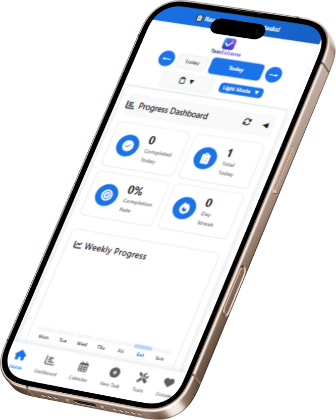 TaskExtreme Dashboard on mobile